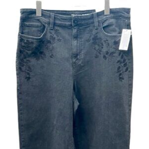INC Women's Grey High Rise Straight Leg Denim Jeans Embroidery Details SZ 16/33